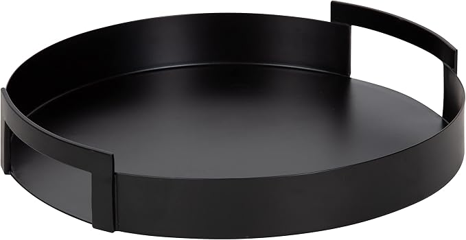 Kate and Laurel Myo Modern Round Metal Tray; 15 x 15; Black; Decorative Circular Tray for Storage and Display