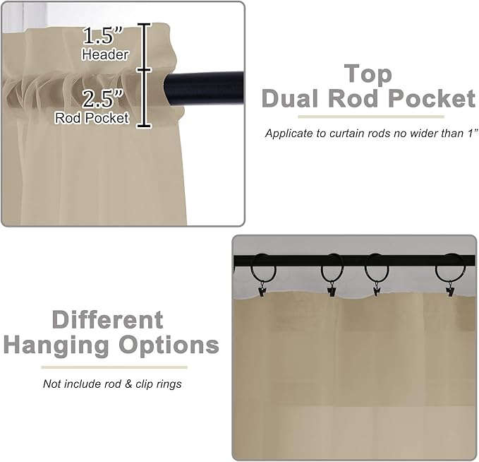 Taupe Sheer Curtains 84 Inches Long 2 Panels, Soft Airy Light Filtering Curtains for Bedroom Living Room, Modern Rod Pocket Privacy Drapes Window Treatments, Taupe, Total Wide 84 Inch