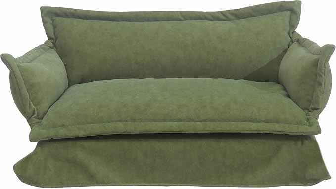 2-in-1 Human & Pet Dog Sofa, Solid Pine Wood Frame with Supportive Foam, Indoor Modern Pet Furniture(Green)