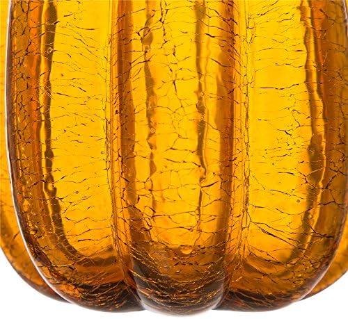 Glitzhome Glass Pumpkin Hand Blown Glass Pumpkin Table Top Home Decor for Fall Harvest & Thanksgiving Decorating, 9" H, Amber - Image 4