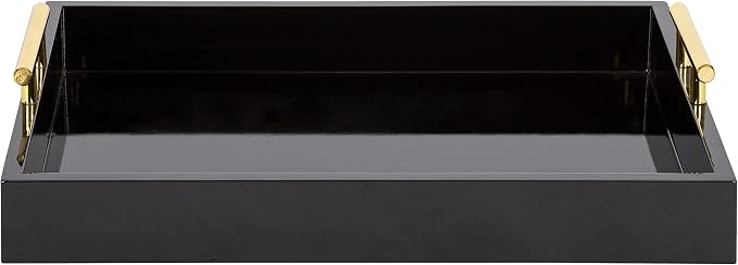 Kate and Laurel Lipton Decorative Modern Rectangular Tray, 16.5 x 12.25, Black and Gold, Chic Serving Tray for Storage, Organization, and Display