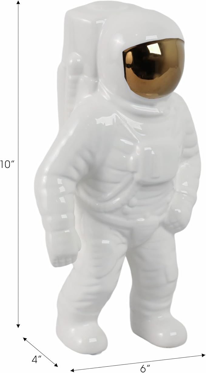 Ceramic Astronaut Statue Figurine for Home Decor - Decorative Sculpture for Bathroom, Office, and Living Room - Modern Ornaments for Shelf, Desk, and Coffee Table Accent - 11", White