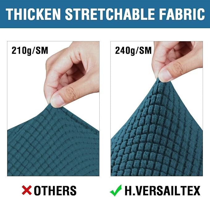 H.VERSAILTEX 4 Piece Stretch Sofa Covers for 3 Cushion Couch Covers for Living Room Furniture Slipcovers (Base Cover Plus 3 Seat Cushion Covers) Upgraded Thicker Jacquard Fabric (Sofa, Deep Teal)