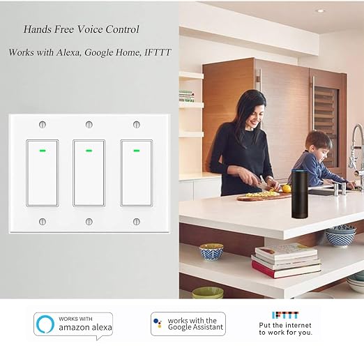 Smart Switch WiFi Light Switch 3 Gang Compatible with Alexa Google Home | 2.4GHz WiFi Switch