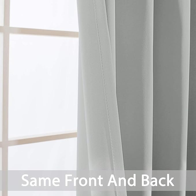 Yakamok Blackout Curtains Room Darkening Thermal Insulated Window Panels,Solid Grommet Top Drapes for Bedroom/Living Room(52Wx90L, Light Grey, 2 Panels)