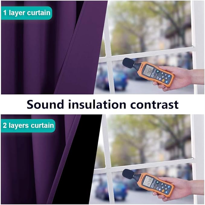 NICETOWN 100% Blackout Curtains with Black Liners, Royal Purple, 2 Panels, 62-inch W by 63-inch L, Thermal Insulated Full Blackout 2-Layer Lined Drapes, Energy Efficiency Window Draperies for Bedroom