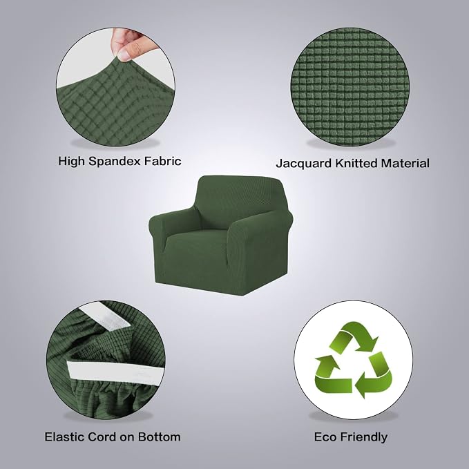 H.VERSAILTEX High Stretch Couch Cover 1-Piece Rich Jacquard Chair Covers for Living Room Armchair Spandex Fabric Sofa Cover for Dogs Stay in Place Machine Washable (Armchair 31"-40", Bronze Green)