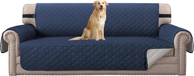 H.VERSAILTEX Water Repellent Sofa Cover Couch Cover Sofa Slipcover for Dogs Couch Protector Reversible Sofa Slipcover for 3 Cushion Couch Furniture Protector for Pets(Oversized Sofa, Navy/Beige)