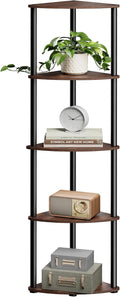 SONGMICS HOME Superfast Toolless Assembly, Corner Shelf Stand, 5-Tier Corner Standing Shelf, Living Room, Bedroom, Kitchen, 15 x 10.6 x 54.7 Inches, Somber Walnut ULBC610K02