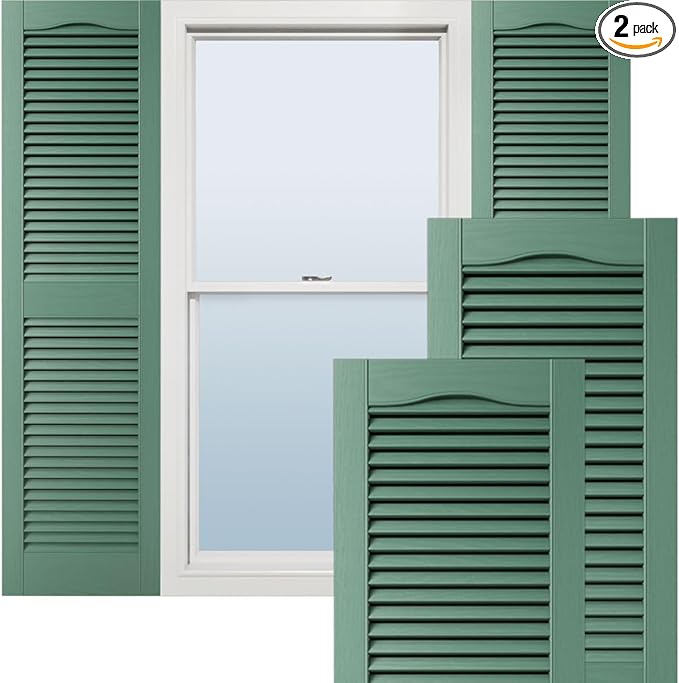 Ekena Millwork Lifetime Vinyl LL1S14X07200FG Standard Cathedral Top Center Mullion, Open Louver Vinyl Shutters, w/Installation Shutter-Lok's & Matching Screws (Per Pair), 14.5"W x 72"H, Forest Green