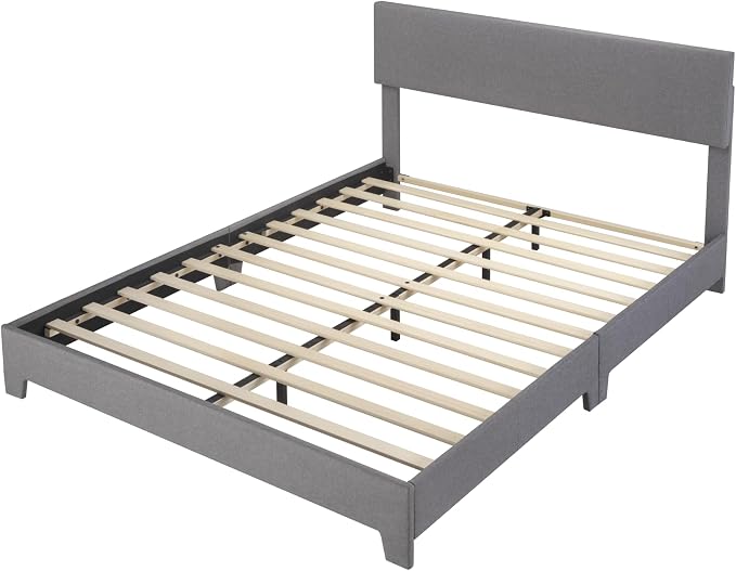 Allewie Queen Size Upholstered Bed Frame Adjustable Headboard, Light Grey | Platform Bed with Heavy Duty Mattress Foundation, Noise-Free, Easy Assembly, Wood Slat Support, No Box Spring Needed