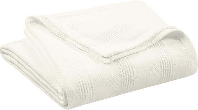 Vellux 100% Cotton Blanket, Twin, 66x90, Ivory | Soft, Breathable Knit, Lightweight, All Season, Machine Washable, Oeko-Tex Certified, Hotel Quality
