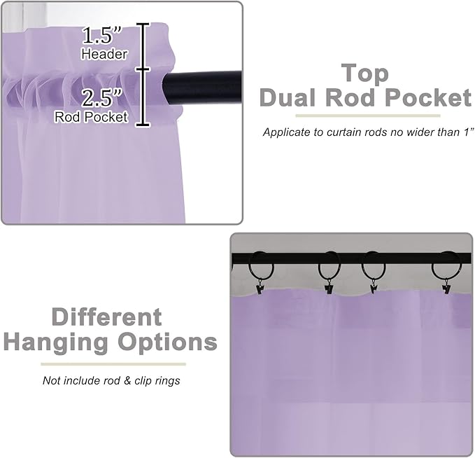 Lavender Sheer Curtains 84 Inches Long 2 Panels, Soft Airy Light Filtering - Image 4