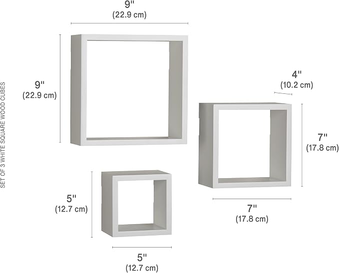 MELANNCO Floating Square Cube Shelves, for Bedroom, Living Room, Bathroom, Kitchen, Nursery, White (Pack of 12)