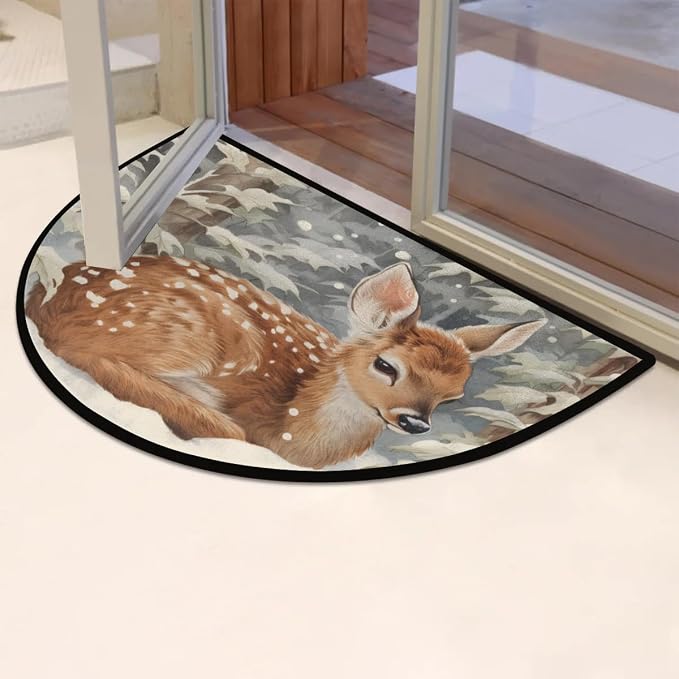 Half Circle Doormat Christmas Animal Deer 36''x24''Shoe Mats for Entryway Indoor Rug for Outdoor Entrance Home Front Door Decor