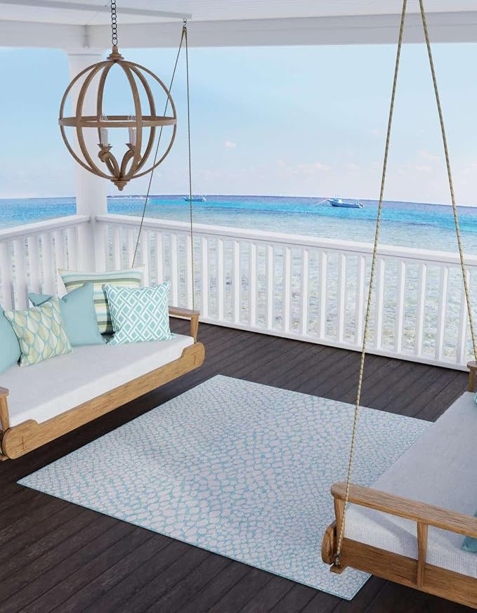 Unique Loom Jill Zarin Jill Zarin Outdoor Collection Area Rug - Cape Town (13' Square, Pink and Aqua/Light Blue)