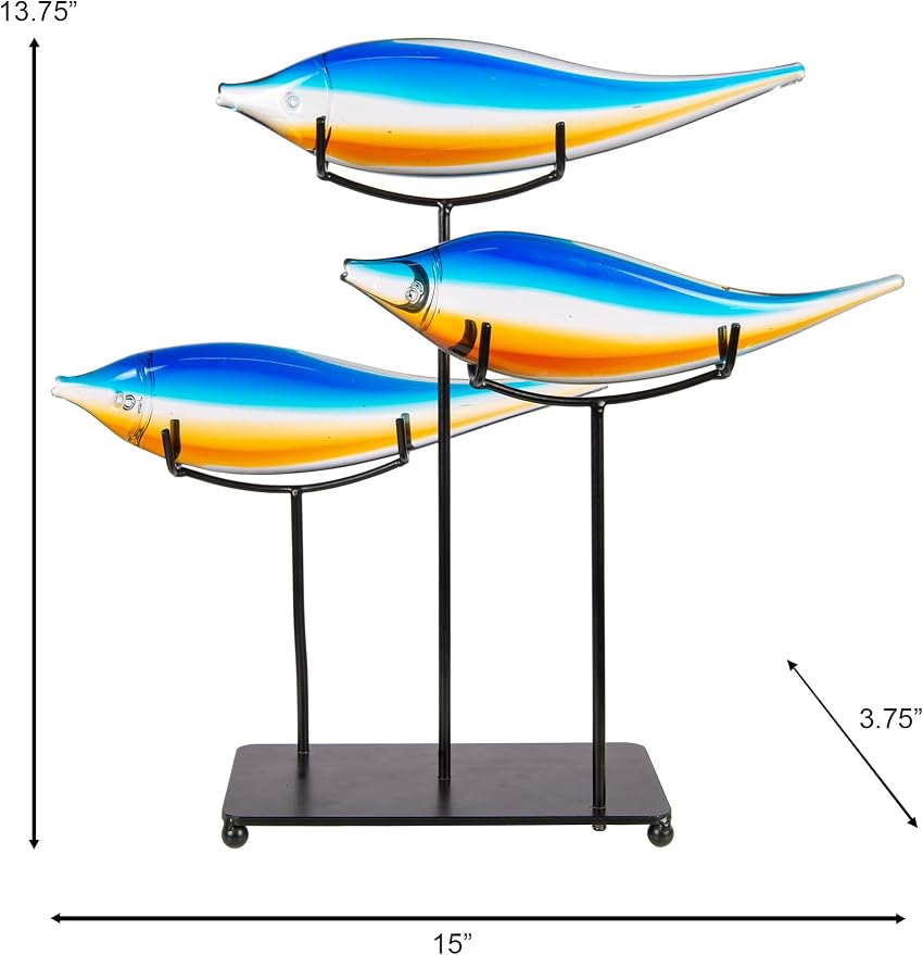 Dale Tiffany AS24126 Garfish Art Glass Sculpture with Stand, Blue, 15"