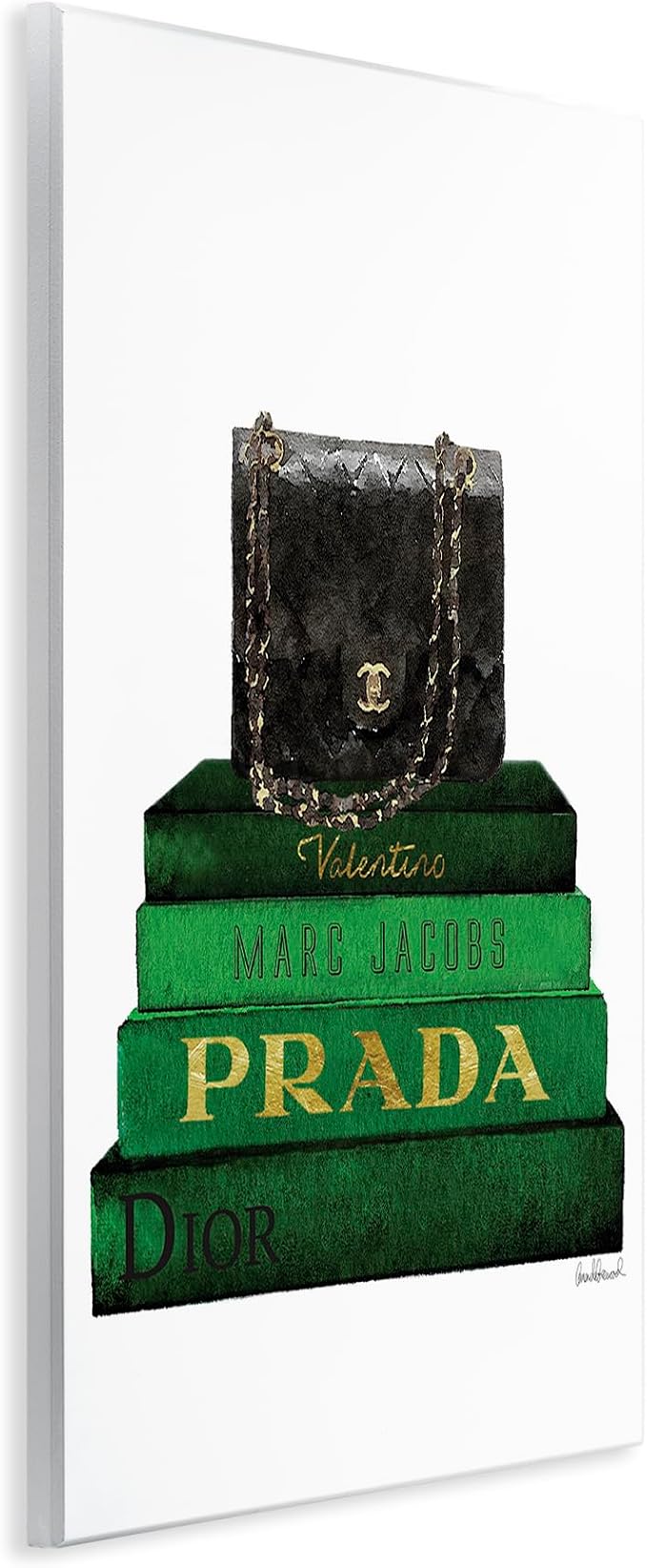 Stupell Industries 'Fashion Designer Purse Bookstack Green Black Watercolor ', Wall Plaque Art, 10 x 15 Inches, Easy to Hang and Sturdy, Made in USA, by Amanda Greenwood