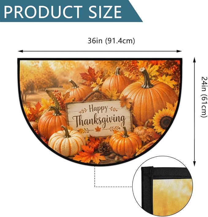 Thanksgiving Half Round Door Mat Welcome Entrance Mat Bath Bathroom Rug B8 | Autumn Pumpkin Thanksgiving Welcome Entrance Mat Anti-Slip Half Moon Bath Mat Semi Circle Rug Indoor Outdoor Kitchen Rug