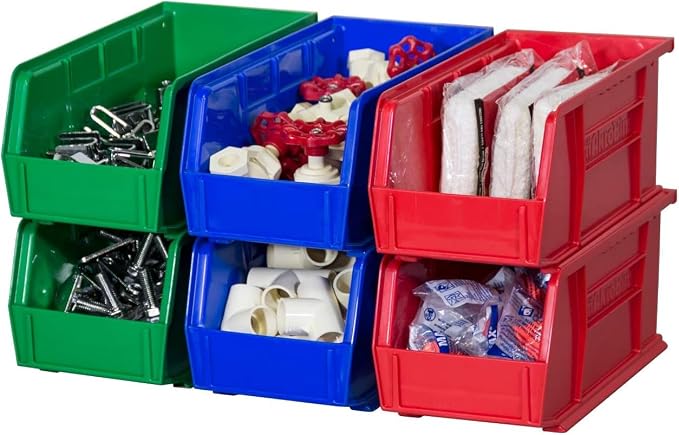Akro-Mils 30230 AkroBins Plastic Storage Bins, 11"x5"x5", Red, 12-Pack | Space-Saving Stackable Bins for Garage, Pantry, Craft Organization