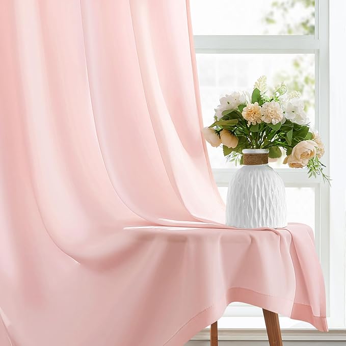 HOMEIDEAS Non-See-Through Blush Pink Privacy Sheer Curtains 52 X 84 Inches Long - Image 5