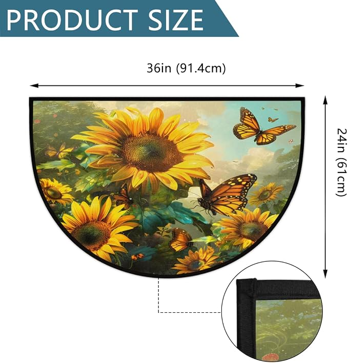 Sunflower Half Round Door Mat Non-Slip Semi Circle Rug Half Moon Doormat | Sunflower Fall Soft Washable Welcome Entrance Mat for Outdoor Indoor Floor Bedroom Bathroom Home Kitchen Festival Decor