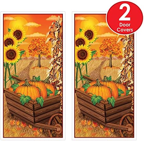 Beistle Decorative Fall Door Covers, 5’ x 30”, 2 Pieces – Plastic for Indoor & Outdoor Use – Easily Display – Harvest Decorations, Pumpkin Front Door Cover, Fall Season Decor - Image 4