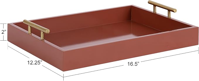 Kate and Laurel Lipton Decorative Modern Rectangular Tray, 16.5 x 12.25, Red and Gold, Chic Serving Tray for Storage, Organization, and Display