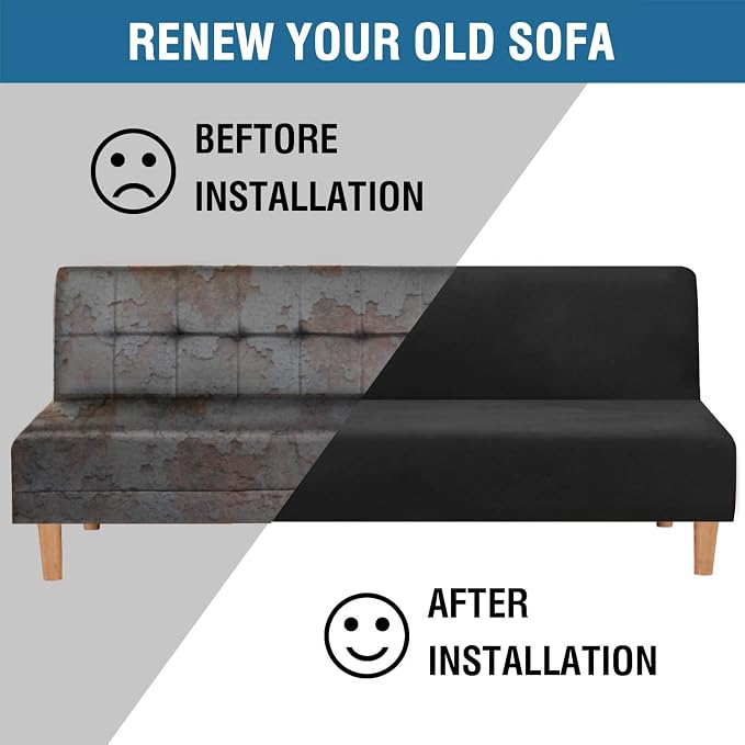 H.VERSAILTEX Velvet Futon Cover Armless Sofa Covers Sofa Bed Covers Stretch Futon Couch Cover Sofa Slipcover Furniture Protector Thick Soft Form Fitted Stay in Place, Black