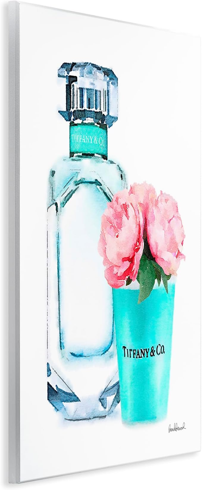 Teal Perfume Bottle and Peonies, 10 x 15 Inch Mounted Print on Wall Plaque | Stupell Industries · By Amanda Greenwood · Ready to hang · Made in USA