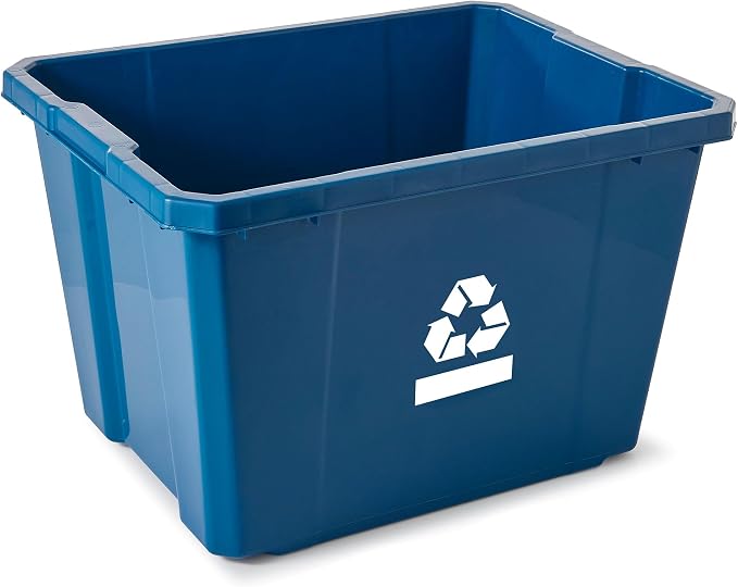 Gracious Living Medium Curbside Blue Box, Plastic 17 Gallon/64 Litre Home Trash Can Refuse and Recycling Bin Container with Built-in Handles (12 Pack)