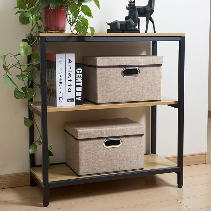 PRANDOM Collapsible Storage Cubes with Lids [1-Pack] Jute Fabric Foldable Storage Boxes Organizer Containers Baskets Bins with Cover for Home Bedroom Closet Office Nursery (14.9x9.8x9.8)