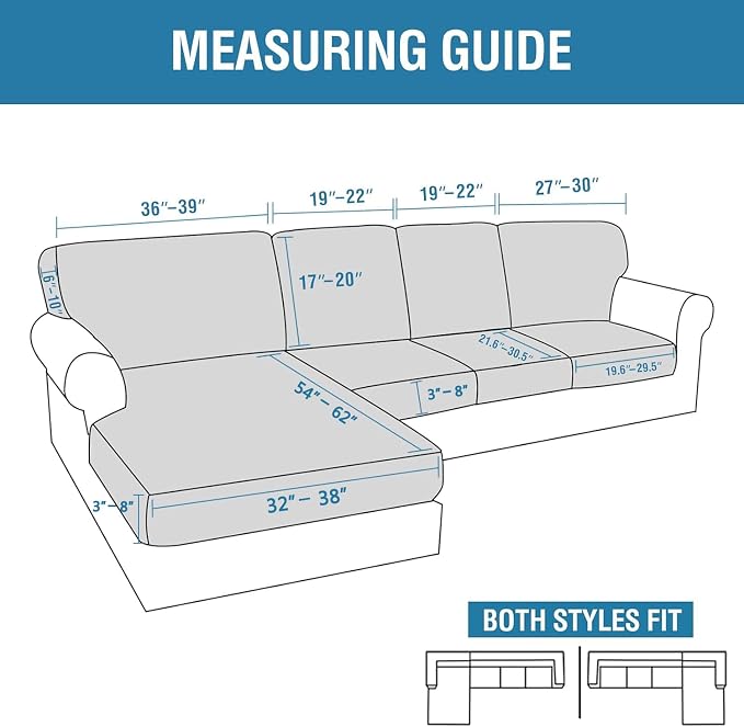H.VERSAILTEX Sectional Couch Covers 8 Pieces Stretch Sofa Covers for Sectional Sofa Set Separate L Shaped Couch Cover for Both Left/Right Couch (Seat and Back: 1 Chaise + 3 Sofa, Chocolate)