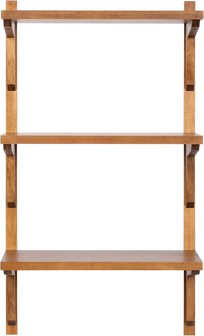 Kate and Laurel Meridien Modern Three-Tier Wooden Shelves, 18 x 9 x 32, Rustic Brown, Stunning Tiered Wall Shelf for Storage and Display as Cute Nursery Shelving or Bedroom Storage