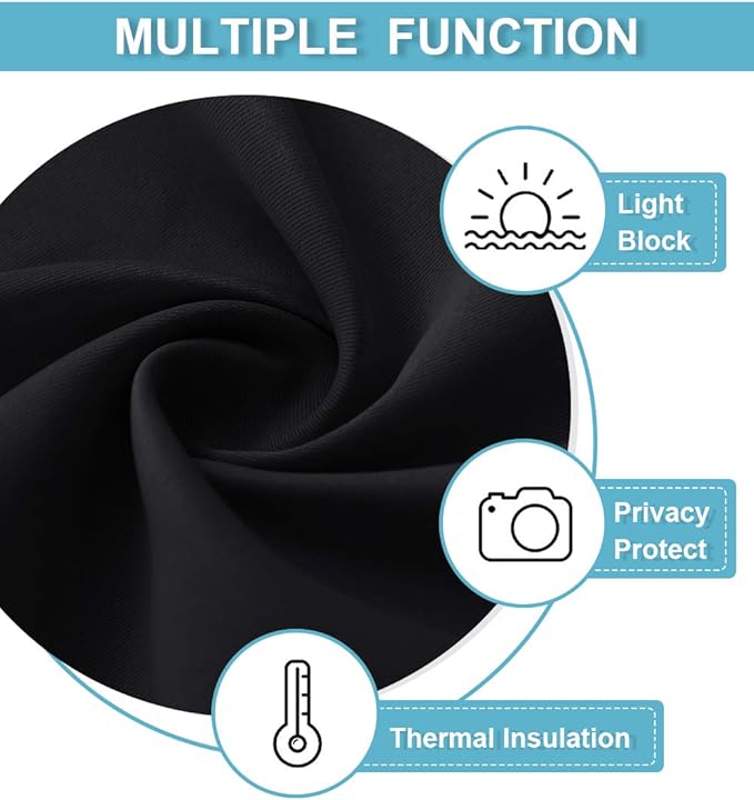 RYB HOME Blackout Curtains for Bedroom 102 inches Long, Privacy Thermal Insultaed Sunlignt Heat Blocking Drapes for Sliding Patio Door, Width 42 by Length 102, Black, 2 Panels Set