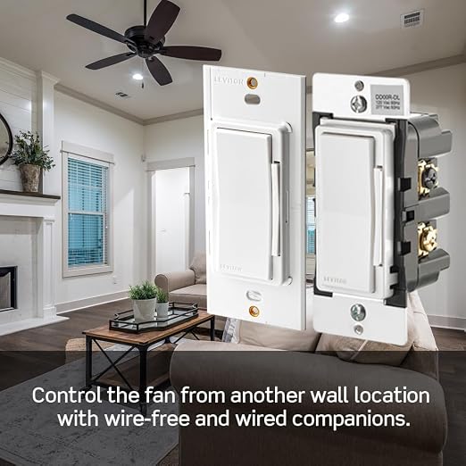 Leviton Decora Smart Fan Speed Controller,Wi-Fi 2nd Gen,Neutral Wire Required,Works with My Leviton,Alexa,Google Assistant,Apple Home/Siri&Wired or Wire-Free 3-Way,D24SF-1RW,White (Pack of 2)