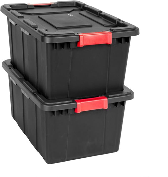 Sterilite Industrial Storage Tote with Lids for Garage, 15 Gallon, 18-Pack | Heavy-Duty and Stackable Utility Box Containers for Home, Office, and Basement Organization, Black/Yellow