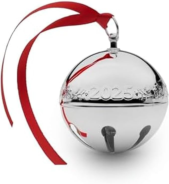 Wallace 2025 Silver-Plated Sleigh Bell Ornament 55th Edition - Cardinals and Poinsettias Holiday Collectible - Handcrafted Annual Christmas Bell with Gift Box