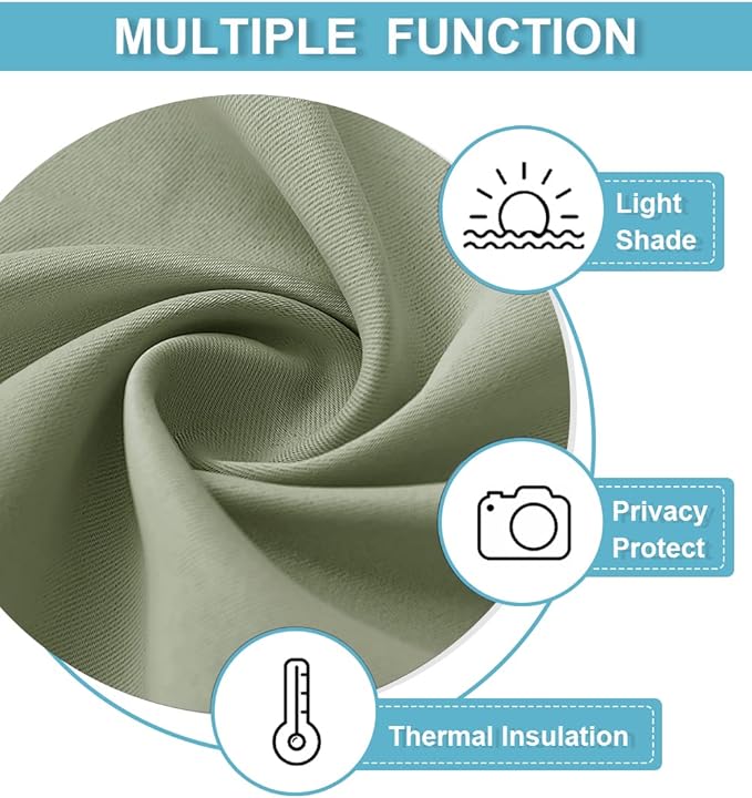 RYB HOME Basement Bathroom Kitchen Cafe Blackout Privacy Curtains, Short Insulating Light UV Heat Blocking Privacy Curtain Tiers for Laundry Room, Width 34 by Length 30, Sage Green, 2 Panels