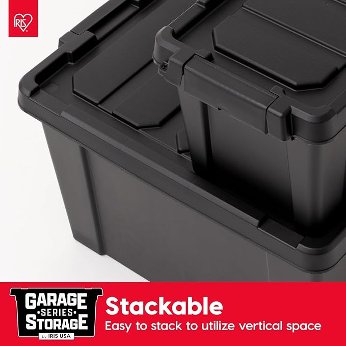 IRIS USA 6-Pack 20 Gal Heavy Duty Lockable Storage Totes with Lids, Black | Perfect for moving, garage organization, outdoor equipment and jobsite storage, Designed for dependable everyday use