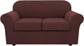 H.VERSAILTEX 3 Piece Stretch Sofa Covers for 2 Cushion Loveseat Couch Covers for Living Room Sofa Slipcovers (Base Cover Plus 2 Seat Cushion Covers) Thicker Jacquard Fabric (Medium Sofa, Burnt Brick)