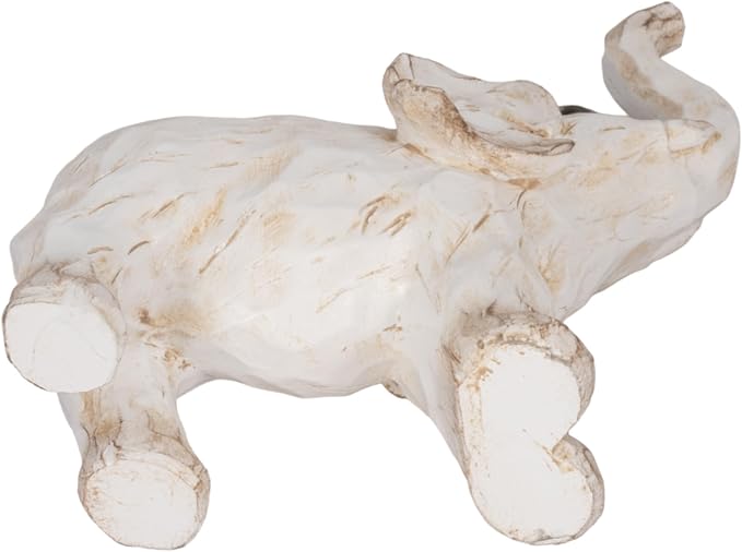 Sagebrook Home Resin Elephant Figurine - Handcrafted Polyresin Home Decor Statue - Rustic Casual Style for Living Room, Bedroom, Office - Elegant Accent Sculpture - 11" White