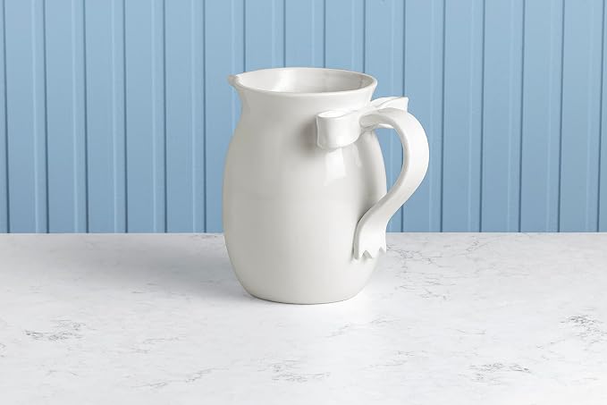 Mud Pie Stoneware White Bow Pitcher