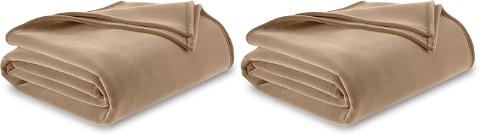 Vellux 1B07049 Original Insulating Core Hotel Style Solid Blanket Machine Washable Soft Cozy Warm Pet Friendly Bed Sofa Blankets, Twin, Beige (Pack of 2)