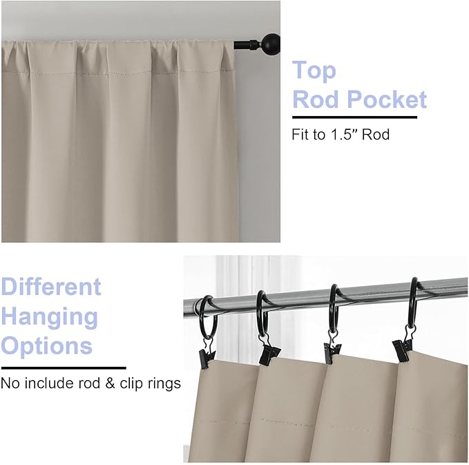 Simplebrand Stone Blackout Curtains for Bedroom 96 Inches Long 2 Panels, Solid Thermal Insulated, Energy Saving Living Room Window Treatment Curtains Blackout Drapes, W50 x L96 Inch, Stone