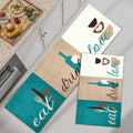 GUBIYU Set of 2 Kitchen Rugs Non Slip Teal Green Beige Washable Area Rugs With Eat Drink Love Motto Design Rustic Decor and Accessories for Kitchen Floor and Bathroom
