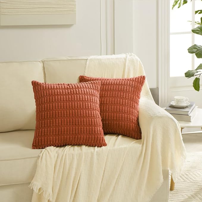 Fancy Homi 4 Packs Boho Burnt Orange Fall Decorative Throw Pillow Covers 20x20 Inch for Couch Bed Sofa, Rustic Modern Farmhouse Home Decor, Soft Plush Corduroy Square Cute Cushion Case 50x50 cm