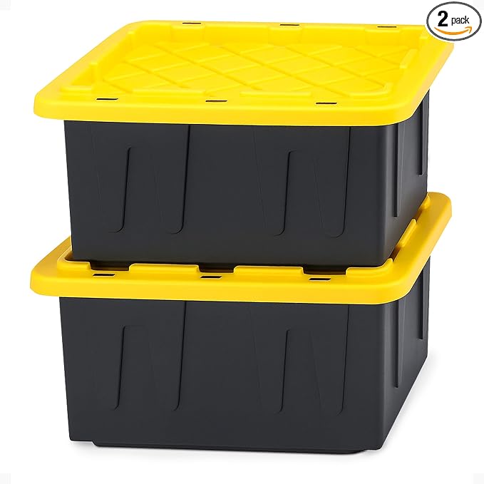HOMZ 15 Gallon Durabilt Storage Bins, Pack of 2 Heavy Duty Plastic Containers, Secure Snap Lids, 6 Hasp Areas for Tie-Down Straps or Locks, Stackable, Nestable, Organizing Totes | Heavy-Duty Large Stackable Container Boxes for Home, Attic, and Garage O...