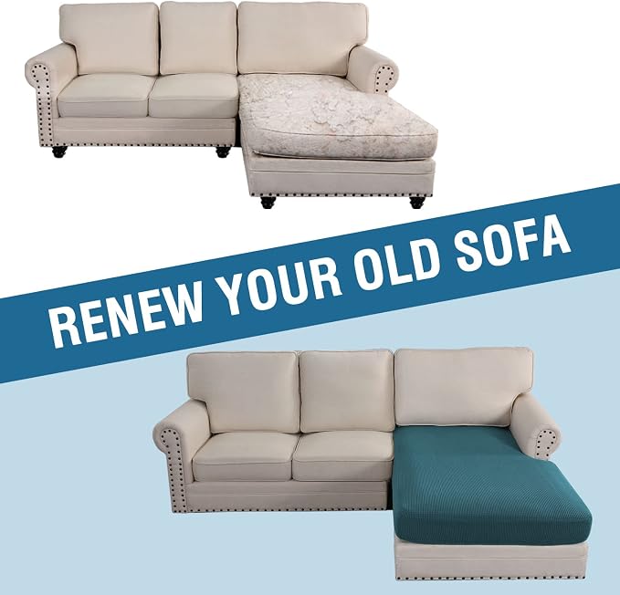 H.VERSAILTEX Sectional Couch Covers 1 Piece Chaise Slipcover L Shape Separate Cushion Couch Cover for Both Left/Right Sectional Couch (Seat Only: 1 Chaises, Deep Teal)