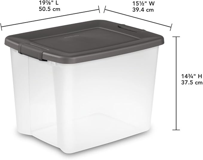 Sterilite 50 Qt ShelfTote, Clear Storage Bin with Latching Lid, 6 Pack | Clear Bins with Gray Lids - Stackable Organizing Container Boxes for Closet, Bathroom, and Office
